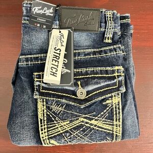 True Luck Men`s Jeans Straight Medium Wash S 30x30 NWT $60 Embroidered